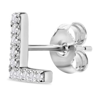 Sterling Silver Letter L Initial Earrings With Diamonds – Personalized Initial Jewelry