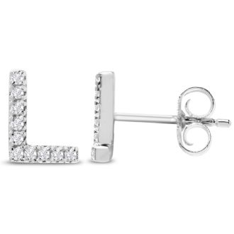 Sterling Silver Letter L Initial Earrings With Diamonds – Personalized Initial Jewelry