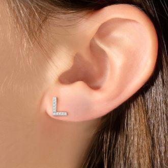 Sterling Silver Letter L Initial Earrings With Diamonds – Personalized Initial Jewelry