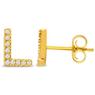 14K Yellow Gold Over Sterling Silver Letter L Initial Earrings With Diamonds – Personalized Initial Jewelry