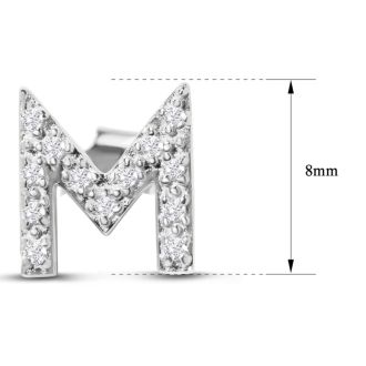 Sterling Silver Letter M Initial Earrings With Diamonds – Personalized Initial Jewelry