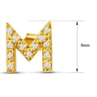 14K Yellow Gold Over Sterling Silver Letter M Initial Earrings With Diamonds – Personalized Initial Jewelry