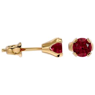 Garnet Earrings: Garnet Jewelry: 0.60 Carat Garnet Stud Earrings in Yellow Gold