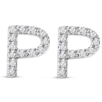 Sterling Silver Letter P Initial Earrings With Diamonds – Personalized Initial Jewelry