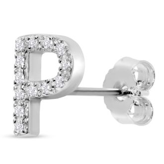 Sterling Silver Letter P Initial Earrings With Diamonds – Personalized Initial Jewelry