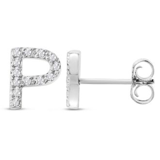 Sterling Silver Letter P Initial Earrings With Diamonds – Personalized Initial Jewelry