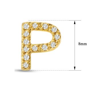 14K Yellow Gold Over Sterling Silver Letter P Initial Earrings With Diamonds – Personalized Initial Jewelry