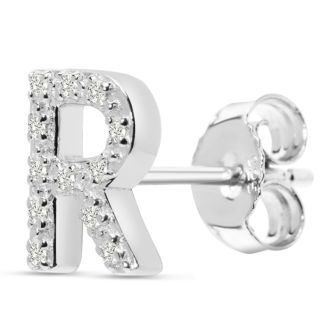 Sterling Silver Letter R Initial Earrings With Diamonds – Personalized Initial Jewelry