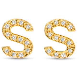 14K Yellow Gold Over Sterling Silver Letter S Initial Earrings With Diamonds – Personalized Initial Jewelry