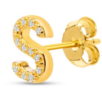 14K Yellow Gold Over Sterling Silver Letter S Initial Earrings With Diamonds – Personalized Initial Jewelry