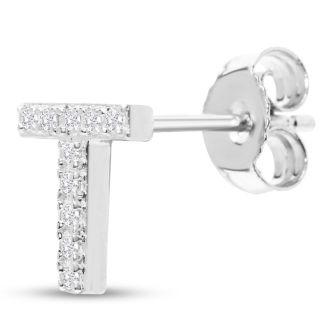 Sterling Silver Letter T Initial Earrings With Diamonds – Personalized Initial Jewelry