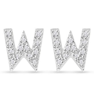 Sterling Silver Letter W Initial Earrings With Diamonds – Personalized Initial Jewelry