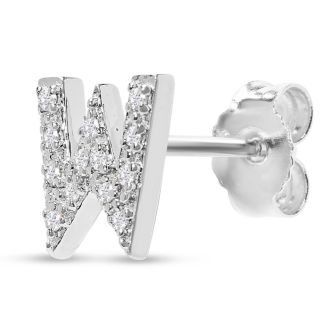 Sterling Silver Letter W Initial Earrings With Diamonds – Personalized Initial Jewelry
