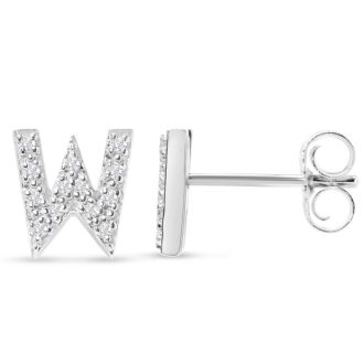 Sterling Silver Letter W Initial Earrings With Diamonds – Personalized Initial Jewelry
