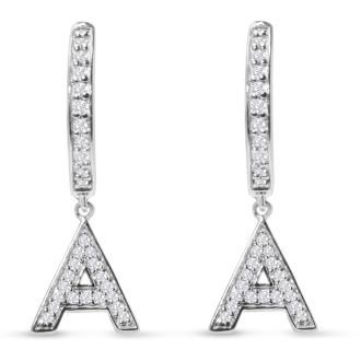 Sterling Silver Letter A Initial Earrings, Diamond Drop Earrings – Personalized Initial Jewelry