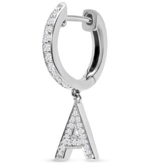Sterling Silver Letter A Initial Earrings, Diamond Drop Earrings – Personalized Initial Jewelry