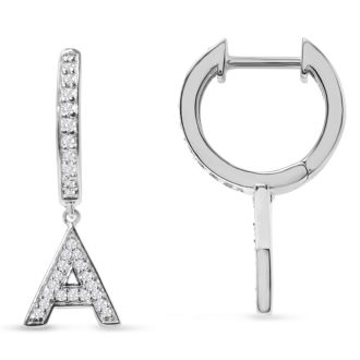 Sterling Silver Letter A Initial Earrings, Diamond Drop Earrings – Personalized Initial Jewelry
