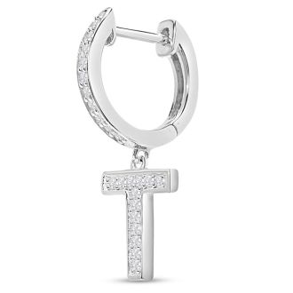Sterling Silver Letter T Initial Earrings, Diamond Drop Earrings – Personalized Initial Jewelry