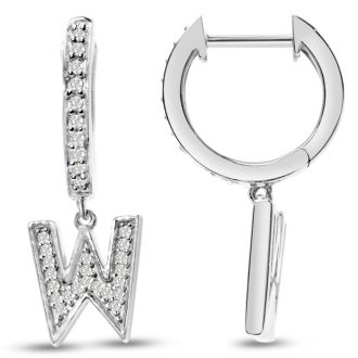 Sterling Silver Letter W Initial Earrings, Diamond Drop Earrings – Personalized Initial Jewelry