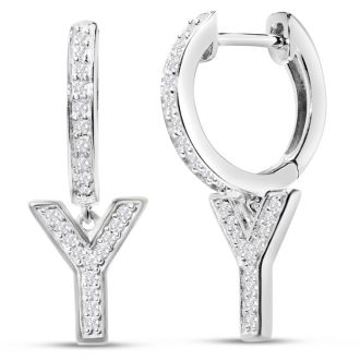 Sterling Silver Letter Y Initial Earrings, Diamond Drop Earrings – Personalized Initial Jewelry