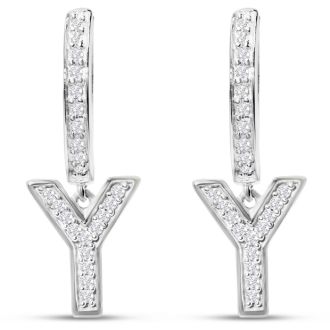 Sterling Silver Letter Y Initial Earrings, Diamond Drop Earrings – Personalized Initial Jewelry