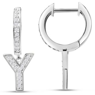 Sterling Silver Letter Y Initial Earrings, Diamond Drop Earrings – Personalized Initial Jewelry
