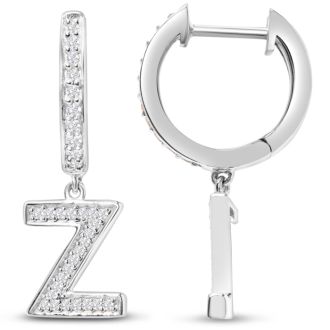 Sterling Silver Letter Z Initial Earrings, Diamond Drop Earrings – Personalized Initial Jewelry