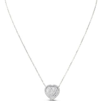 1 Carat Lab Grown Diamond Heart Double Halo Necklace In 14 Karat White Gold, 18 Inches