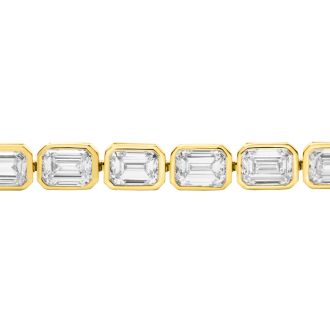 14 Carat Emerald Cut Bezel Set Lab Grown Diamond Tennis Bracelet In 14K Yellow Gold, 7 Inches