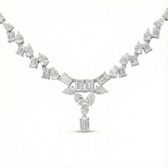 15 Carat Fancy Shape Lab Grown Diamond Tennis Necklace With Drop In 14K White Gold, 16 Inches
