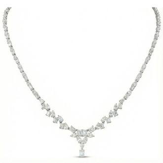 15 Carat Fancy Shape Lab Grown Diamond Tennis Necklace With Drop In 14K White Gold, 16 Inches