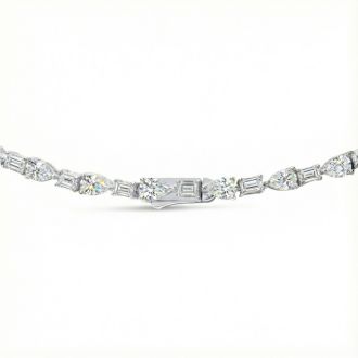 15 Carat Fancy Shape Lab Grown Diamond Tennis Necklace With Drop In 14K White Gold, 16 Inches