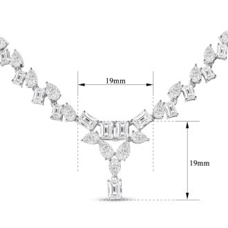 15 Carat Fancy Shape Lab Grown Diamond Tennis Necklace With Drop In 14K White Gold, 16 Inches