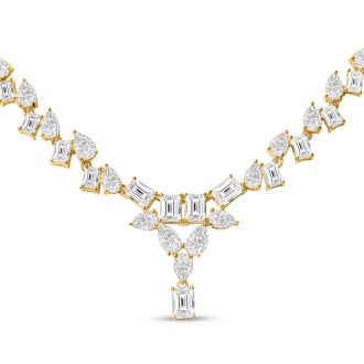 15 Carat Fancy Shape Lab Grown Diamond Tennis Necklace With Drop In 14K Yellow Gold, 16 Inches