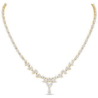 15 Carat Fancy Shape Lab Grown Diamond Tennis Necklace With Drop In 14K Yellow Gold, 16 Inches