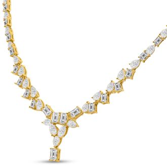 15 Carat Fancy Shape Lab Grown Diamond Tennis Necklace With Drop In 14K Yellow Gold, 16 Inches