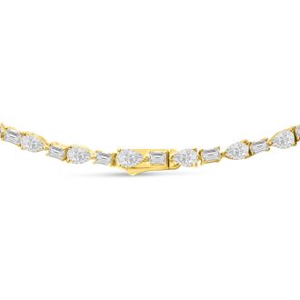 15 Carat Fancy Shape Lab Grown Diamond Tennis Necklace With Drop In 14K Yellow Gold, 16 Inches