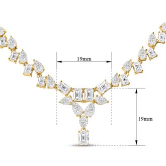 15 Carat Fancy Shape Lab Grown Diamond Tennis Necklace With Drop In 14K Yellow Gold, 16 Inches