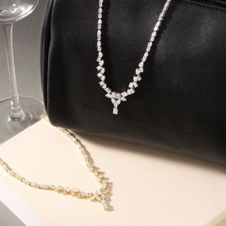 15 Carat Fancy Shape Lab Grown Diamond Tennis Necklace With Drop In 14K Yellow Gold, 16 Inches