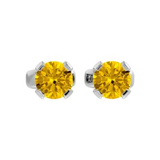 1/2 Carat Citrine Stud Earrings In White Gold
