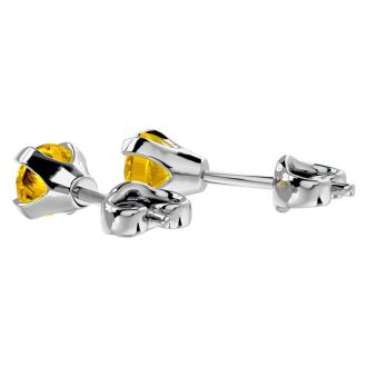 1/2 Carat Citrine Stud Earrings In White Gold