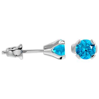 1/2 Carat Blue Topaz Stud Earrings In White Gold
