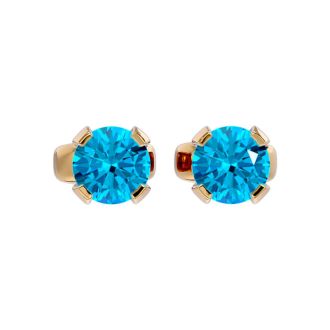 0.60 Carat Blue Topaz Stud Earrings in Yellow Gold