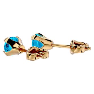 0.60 Carat Blue Topaz Stud Earrings in Yellow Gold