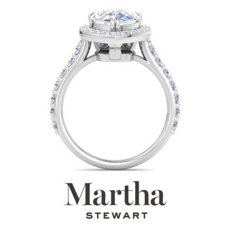Martha Stewart 4 Carat Pear Shape Lab Grown Diamond Halo Engagement Ring In Sterling Silver
