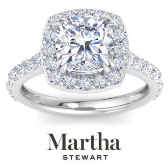Martha Stewart 4 Carat Cushion Cut Lab Grown Diamond Halo Engagement Ring In Sterling Silver