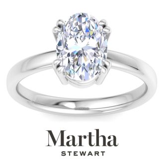 Martha Stewart 2 Carat Oval Shape Lab Grown Diamond Solitaire Engagement Ring In Sterling Silver