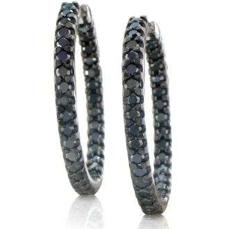 Black Diamond Earrings: 1ct Inside Out Black Diamond Hoop Earrings in Sterling Silver