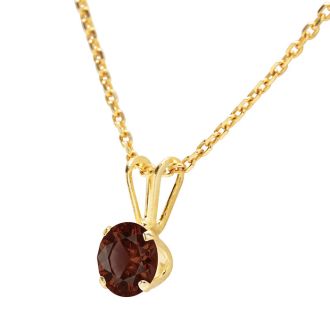 1/2 Carat Garnet Solitaire Necklace In Yellow Gold With Free Chain