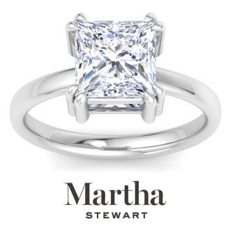 Martha Stewart 3 Carat Princess Cut Lab Grown Diamond Solitaire Engagement Ring In Sterling Silver